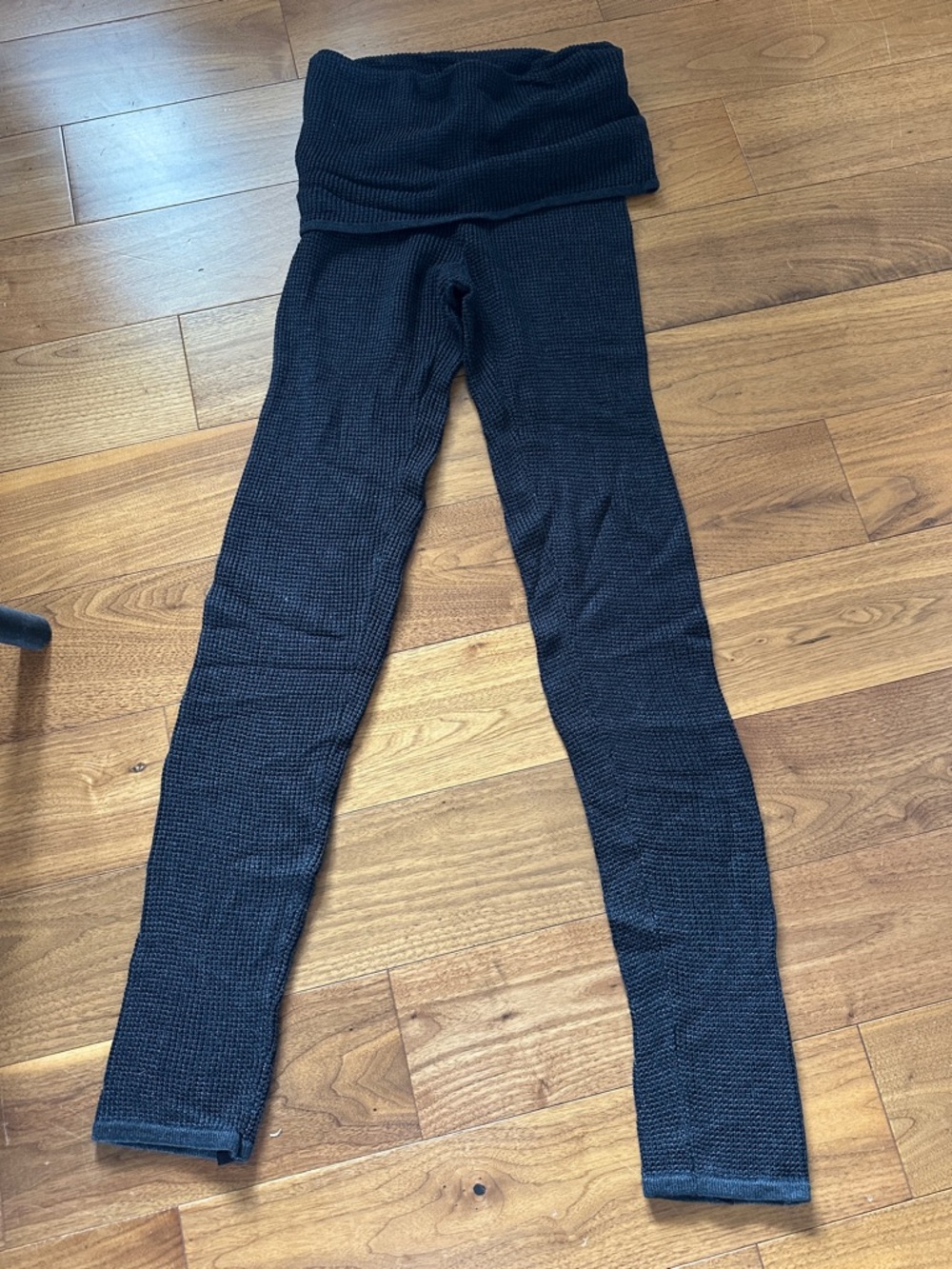 lululemon athletica Kids Black Waffle Fold-Over Waist Leggings